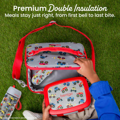 Bentgo worn by child using adjustable strap demonstrating comfortable carry