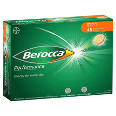 Berocca envase frontal naranja mostrando la marca y beneficio práctico