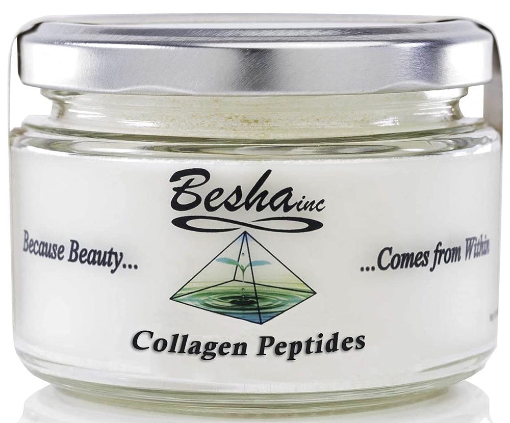 BESHA INC envase frontal del colágeno en polvo mostrando diseño y beneficio de pureza