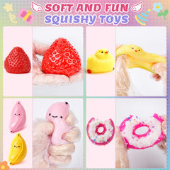 BESNEL large cat and strawberry squishies beside a coin for size reference
