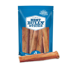 Best Bully Sticks frente del paquete mostrando 5 masticables y beneficio de entretenimiento