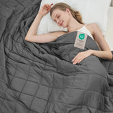 BETU front view of grey weighted blanket showing full coverage and comfort