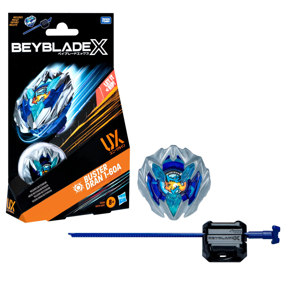 Beyblade Buster Dran pack frontal mostrando trompo y lanzador, listo para batalla