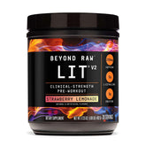 BEYOND RAW bote frontal mostrando el diseño y sabor Strawberry Lemonade