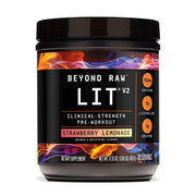 BEYOND RAW bote frontal mostrando el diseño y sabor Strawberry Lemonade