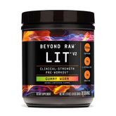 BEYOND RAW bote frontal mostrando etiqueta y beneficio energía sostenida