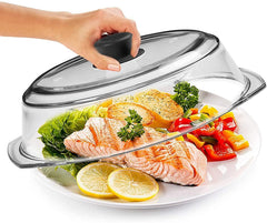 Bezrat cover in microwave over plate preventing splatters and keeping appliance clean