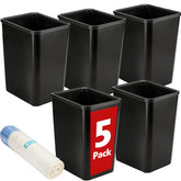 BGUP front view of five black trash cans showing compact set and space savings
