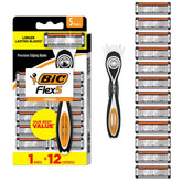 BIC Flex 5 frontal del paquete mostrando el mango y 12 cartuchos, conveniencia a largo plazo