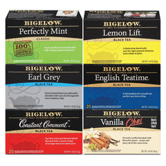 Bigelow Tea frente del envase mostrando variedad y frescura