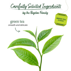 Bigelow hojas de té verdes en detalle indicando calidad seleccionada