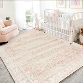 BILEEHOME front packaging showing pink nursery rug, easy setup benefit