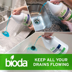 Bioda en uso vertiéndose en fregadero para mantener desagües sin olores
