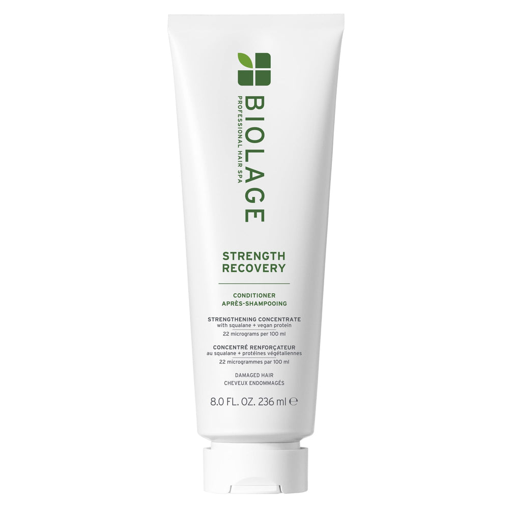Biolage frasco frontal mostrando el acondicionador y su beneficio fortalecedor