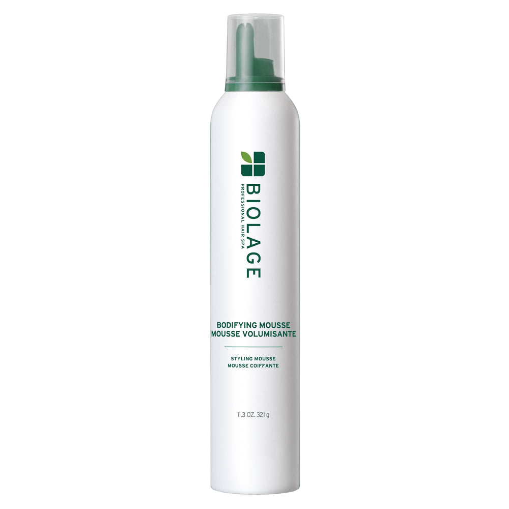 Biolage bote frontal de Bodifying Mousse mostrando diseño y beneficio de volumen