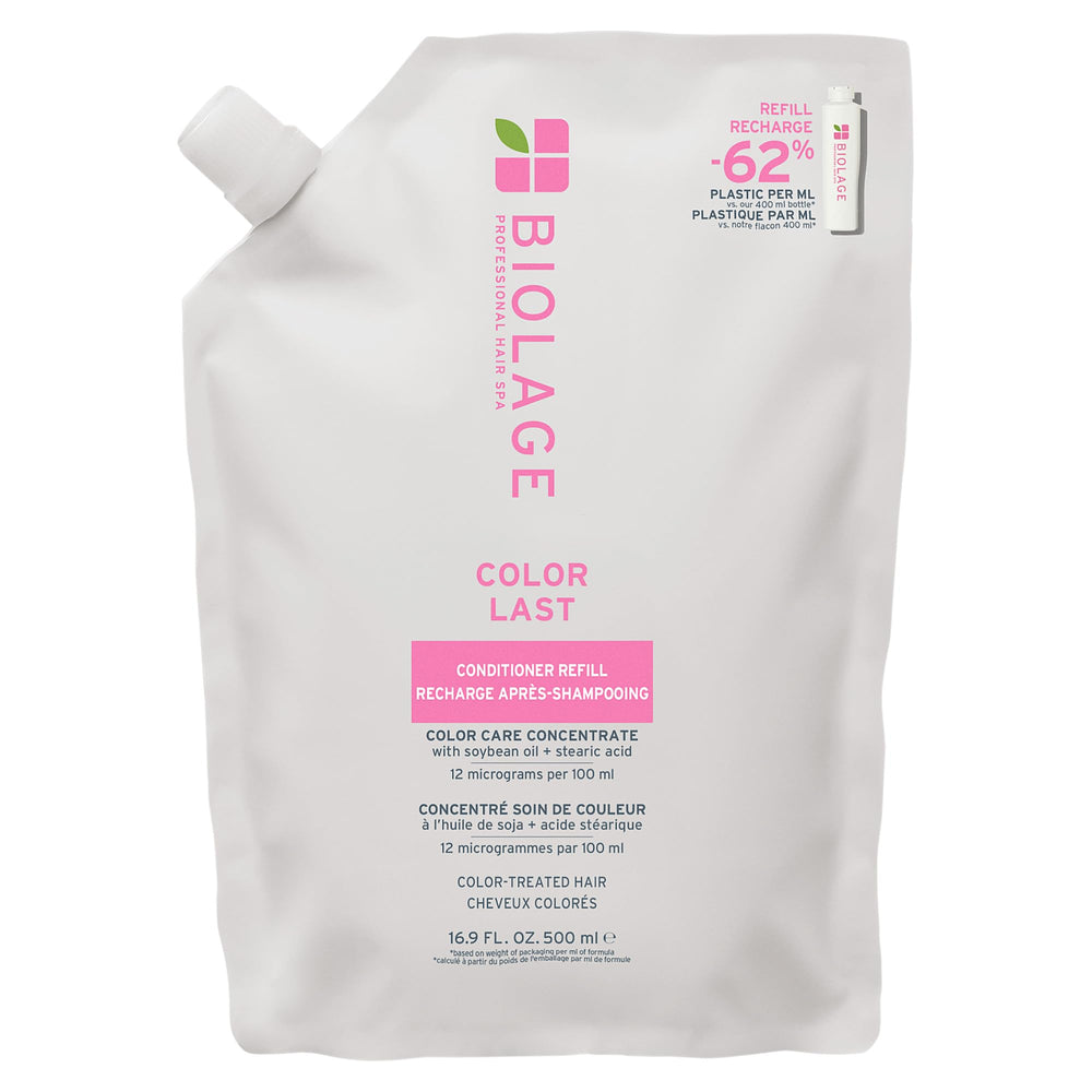 Biolage frasco frontal mostrando sello para color y brillo
