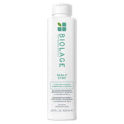 Biolage botella frontal Scalp Sync mostrando el envase y beneficio purificante