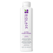 Biolage champú Ultra Hydra Source frontal, envase y beneficio hidratación