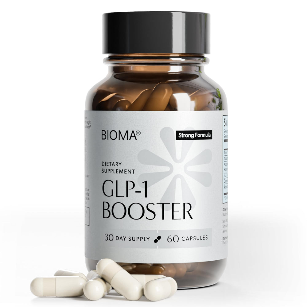 BIOMA bottle front packaging showing supplement benefits and 60 capsules