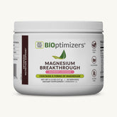 BIOptimizers envase frontal del Magnesium Breakthrough que muestra sabor y beneficios