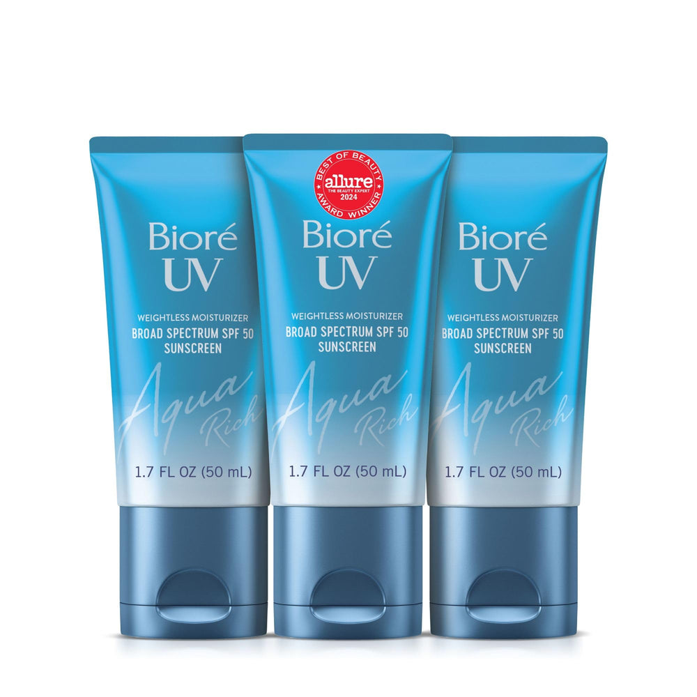 Biore frente del empaque mostrando SPF 50 y beneficios visibles