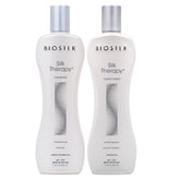 BioSilk frontal del pack dúo mostrando botellas y brillo