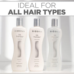 BioSilk sérum dispensado en mano para controlar frizz y dar brillo inmediato