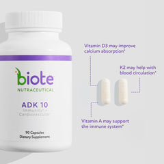 Biote ADK 10 capsule close-up showing smooth texture and easy swallowing benefit