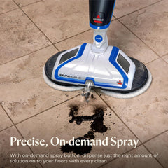 Bissell SpinWave operando en cocina eliminando manchas con bajo nivel de ruido