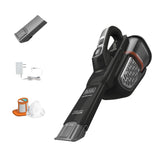 BLACK+DECKER aspiradora de mano frontal mostrando diseño portátil y agarre cómodo
