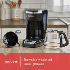 BLACK+DECKER durable 12-cup glass carafe close-up for precise pouring