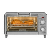 BLACK+DECKER front view of oven showing controls and compact design for convenient cooking
