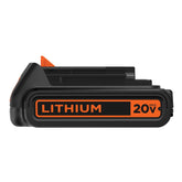 BLACK+DECKER battery front view showing compact design and portability