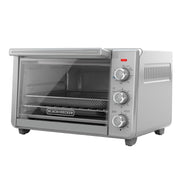 BLACK+DECKER frente del horno tostador mostrando capacidad y diseño práctico