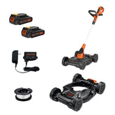 BLACK+DECKER MTC220 front view showing mower and trimmer for easy storage