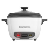 BLACK+DECKER front view of RC516 rice cooker showing one-touch start and sleek design benefit