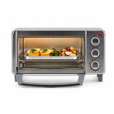 BLACK+DECKER front view of toaster oven showing controls and glass door for easy monitoring