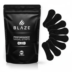 BLAZE paquete de 60 tiras nasales mostrando el embalaje y cantidad