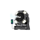 BLBS misting fan front angle showing compact design and benefit of portable cooling