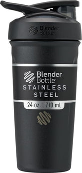 BlenderBottle frontal negro mostrando diseño elegante y capacidad