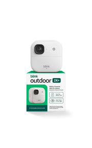 Blink Outdoor 2K+ front view showing camera housing and lens, highlighting durable design