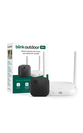 Blink Outdoor XR+ front view showing camera and Sync Module for reliable long range coverage
