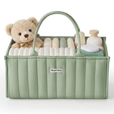 Blissful Diary caddy frontal en verde salvia mostrando diseño y beneficio de orden