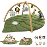 Blissful Diary front view of leaf-shaped mat showing safe play area and inviting design