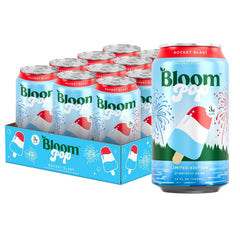 Bloom Nutrition Bloom Pop Rocket Blast front can showing branding and vibrant color, enticing refreshment