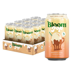Bloom Nutrition lata frontal con etiqueta rootbeer float y diseño atractivo