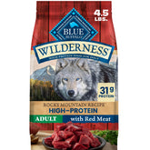 Blue Buffalo paquete frontal mostrando receta Rocky Mountain y beneficios proteicos