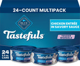 Blue Buffalo front can showing chicken entrée and packaging benefits
