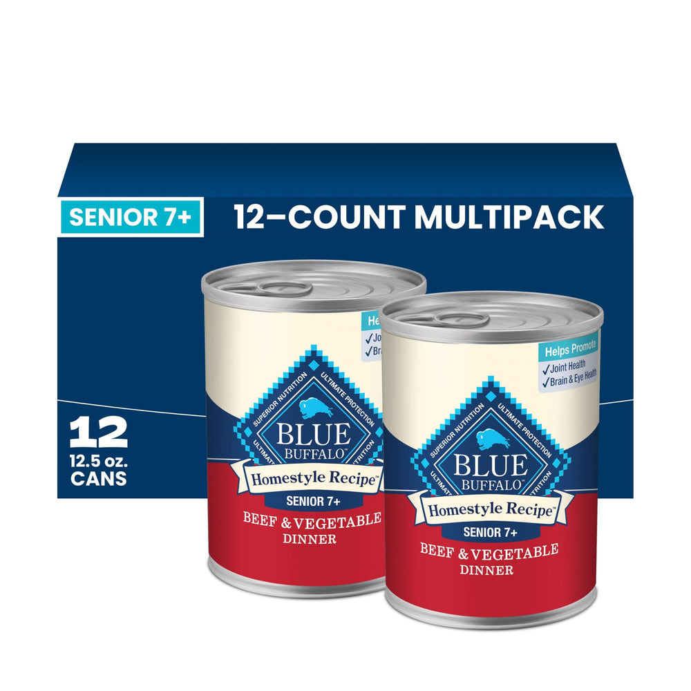 Blue Buffalo senior beef front packaging showing product benefits
