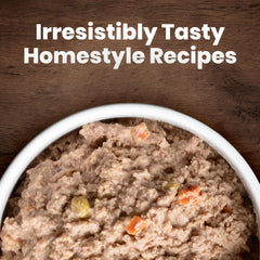 Blue Buffalo ingredients display with beef, vegetables, and grains